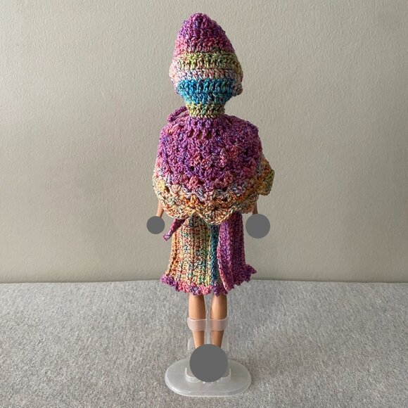 Handmade Crochet Pink Multicolour Dress+Cape+Belt for 29cm Doll 3-Piece Outfit - Picture 7 of 13